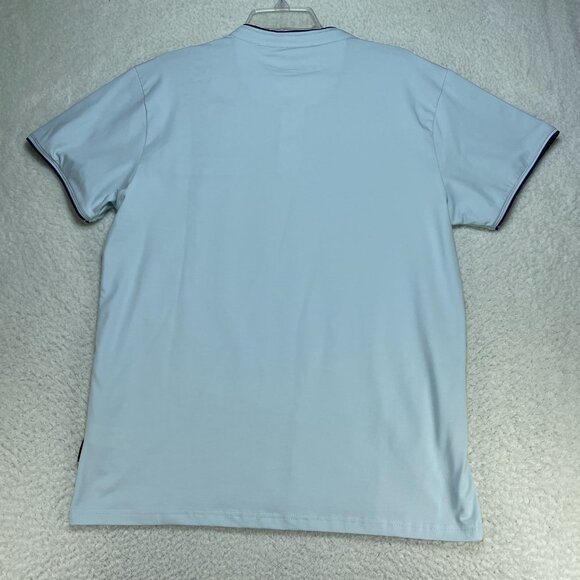 Scott James Shirt Men's Large Blue Short Sleeve Band Collar Buttons - Picture 2 of 8